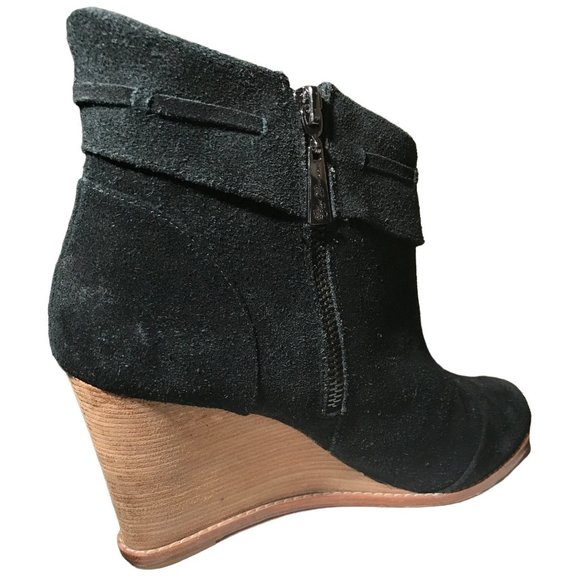 BLACK LEATHER WEDGE NEW YORK DESIGNER - Picture 8 of 14